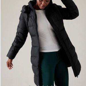 ATHLETA Black Puffer Parka | Size Medium | Removable Hood | Barley Worn |